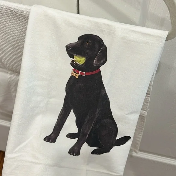 Set of Plain White and Black Labrador Retriever Tea Towels - Picture 2 of 2